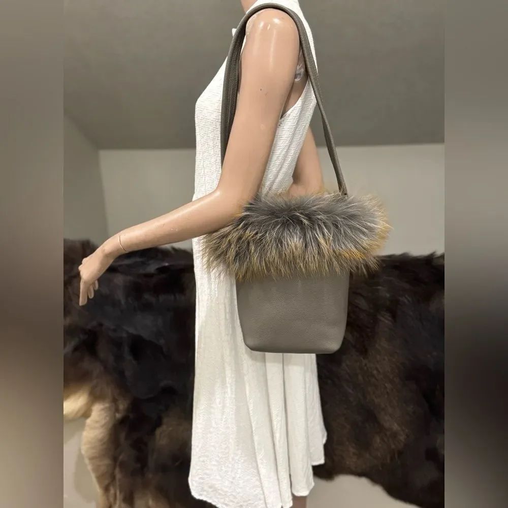 Premium Togo Cowhide with Real Fox Fur Trimmed Handmade Tote Bag/Crossbody